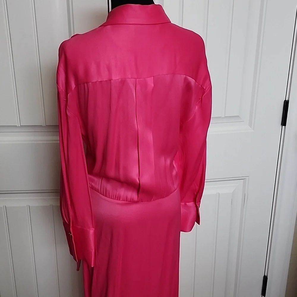 Zara Hot Pink Long Sleeve Wrap Dress